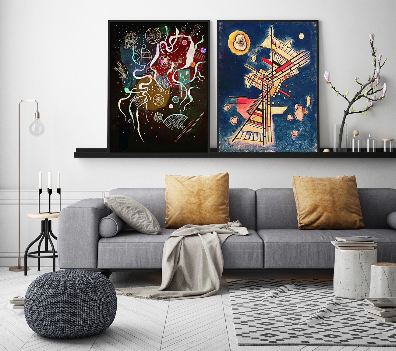 Wassily Kandinsky / Bewegung, Zusammensetzung mit einem blauen Hintergrund
