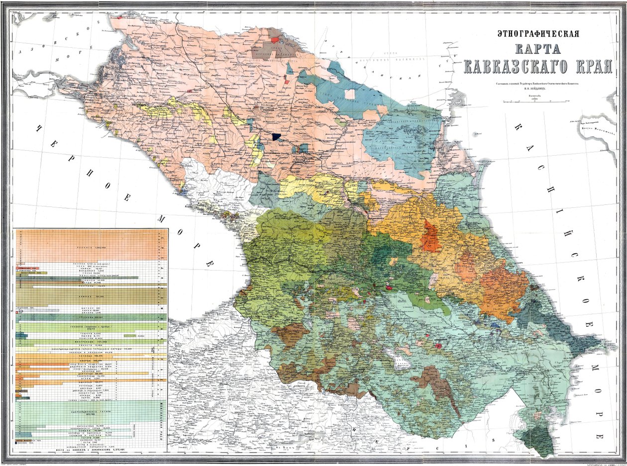 काकेशस क्षेत्र का नृवंशविज्ञान मानचित्र, 1880 द्वारा Николай Карлович лаейдлиц