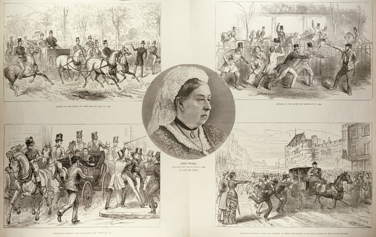 11 मार्च 1882 को &39;द इलस्ट्रेटेड लंदन न्यूज&39; से महारानी विक्टोरिया पर हमलों का चित्रण द्वारा अंग्रेजी स्कूल