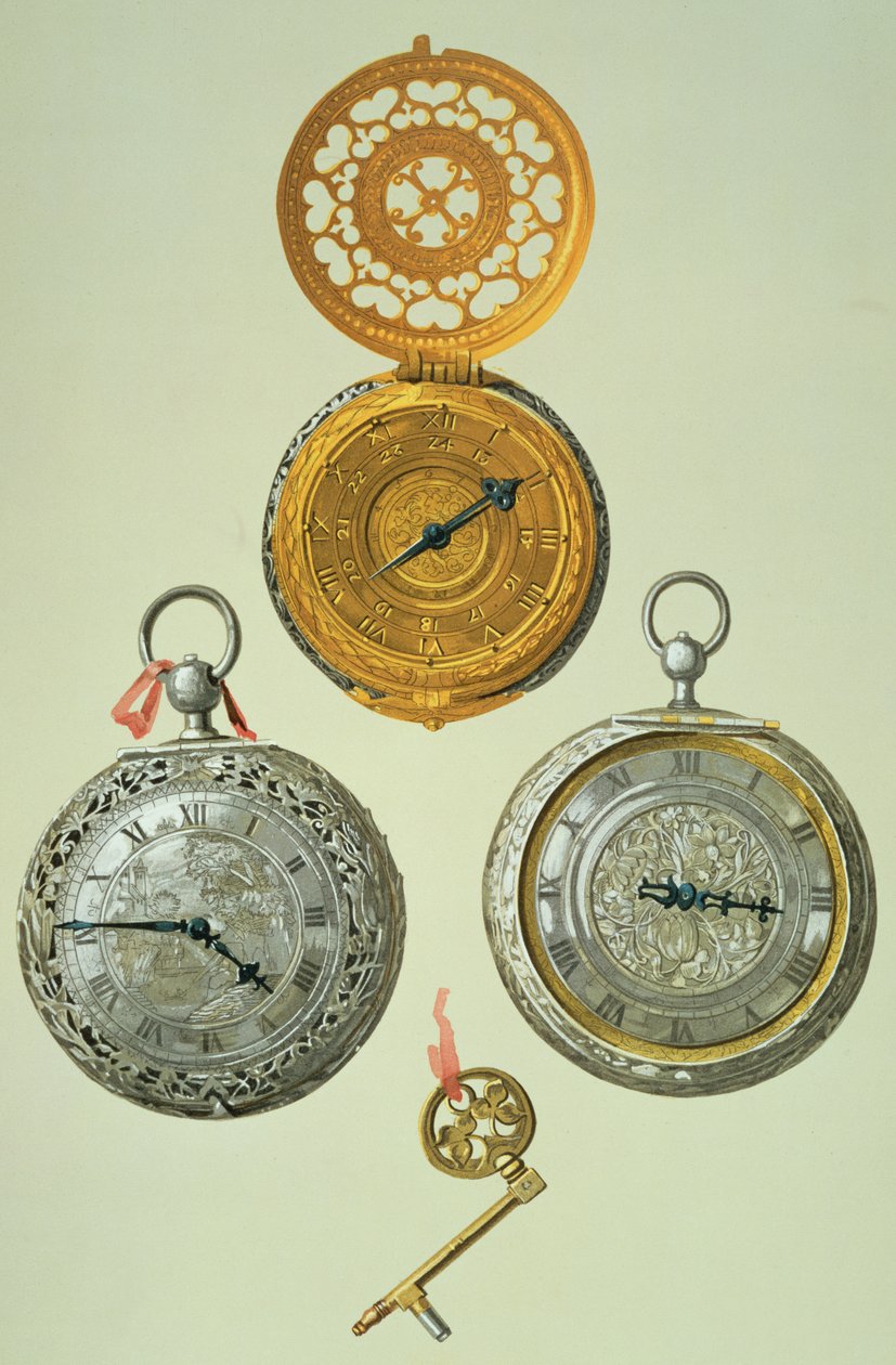 पॉकेट वॉच, विलियम गिब द्वारा द रॉयल हाउस ऑफ़ स्टुअर्ट से प्लेट XXIX, 1890 में प्रकाशित हुई द्वारा अंग्रेजी स्कूल