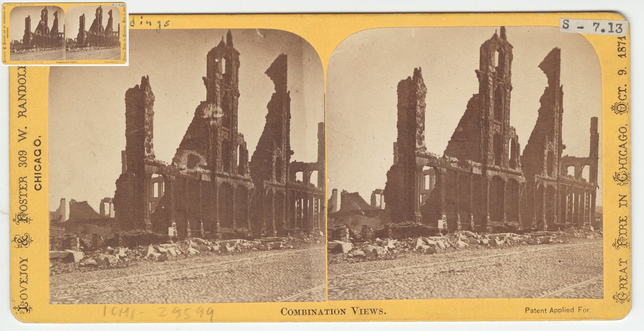 1871, 1871 की महान अग्नि के बाद बुकसेलर्स रो, शिकागो की स्टिरोग्राफ द्वारा अमेरिकी फोटोग्राफर