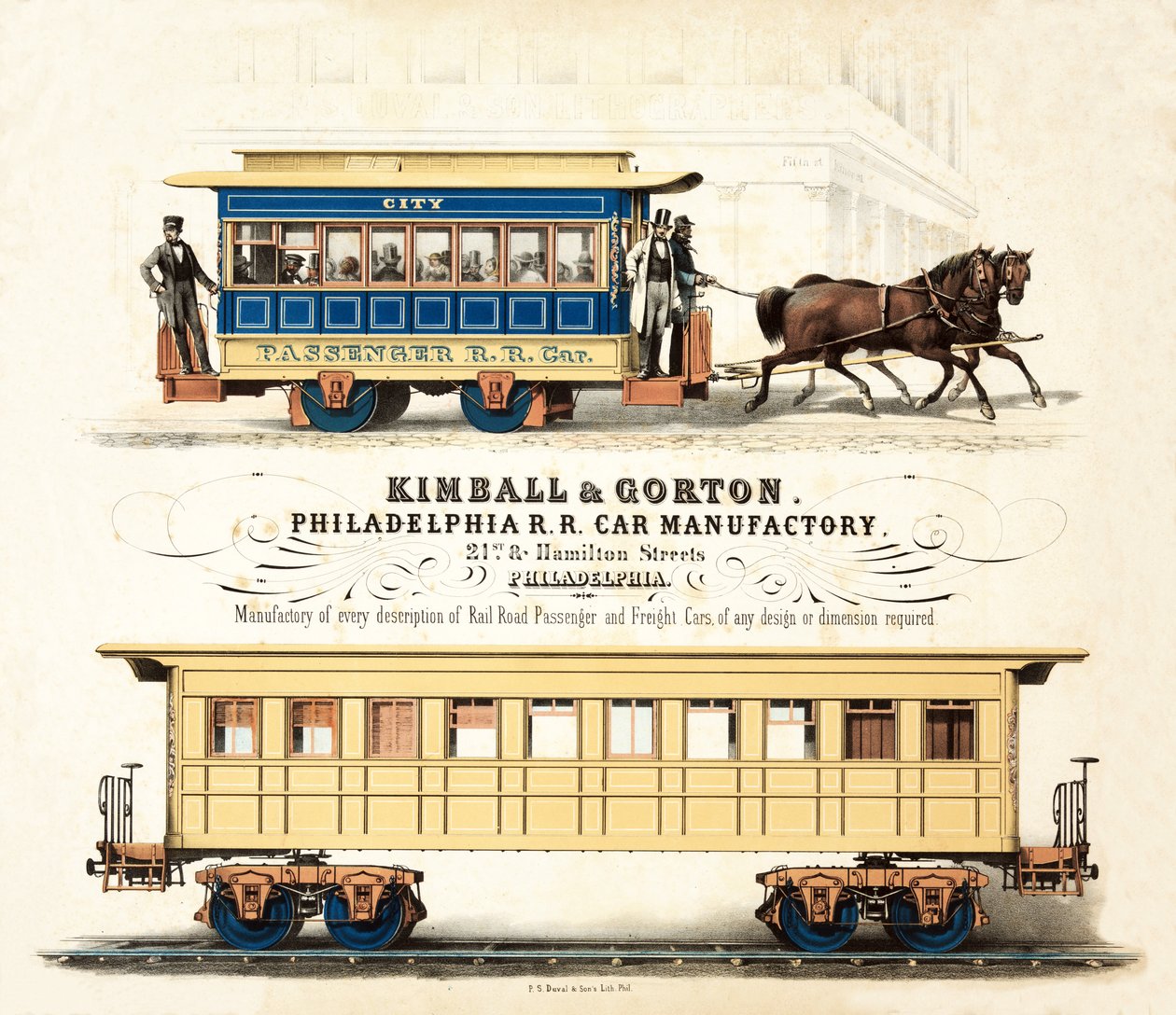 Kimball & Gorton के लिए विज्ञापन, फिलाडेल्फिया RR कार कारख़ाना, c.1857 प्रकाशित द्वारा अमेरिकी स्कूल