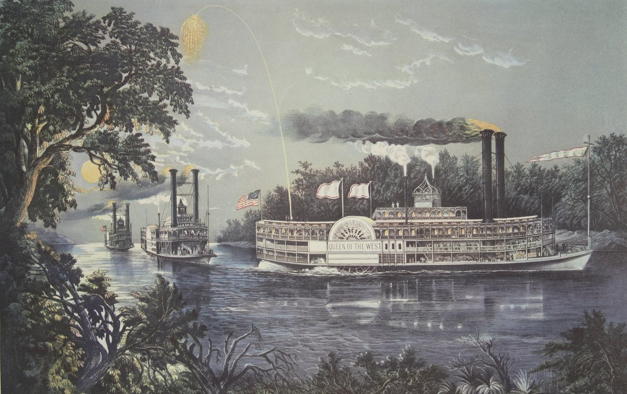 मिसिसिपी पर एक मोड़, पश्चिम की स्टीमबोट क्वीन, पब। 1866, करियर और इवेस द्वारा अमेरिकी स्कूल