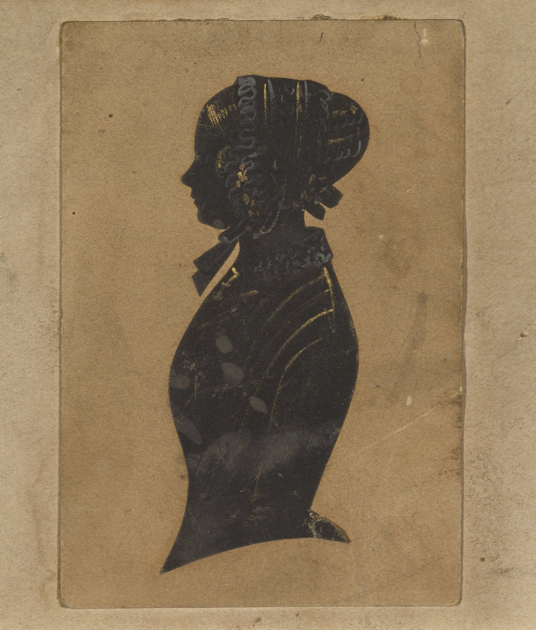 एक महिला का सिल्हूट, सी। 1800-1850 (गिल्ट हाइलाइट्स वाला काला कागज) द्वारा अमेरिकी स्कूल