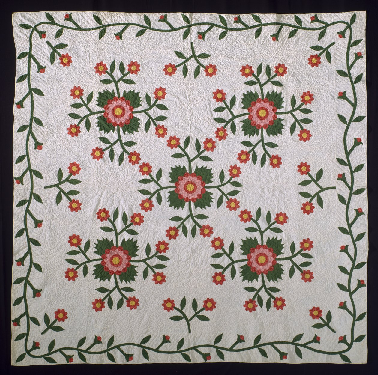 Whig गुलाब की सतह पिपली रजाई, c.1850-75 (कपास) द्वारा अमेरिकी स्कूल