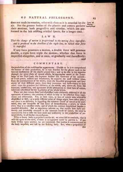 कानून द्वितीय, सर आइजैक न्यूटन (1742-1727) 1777 (136314 देखें) द्वारा प्राकृतिक दर्शन के गणितीय सिद्धांतों के खंड I से द्वारा अंग्रेजी स्कूल