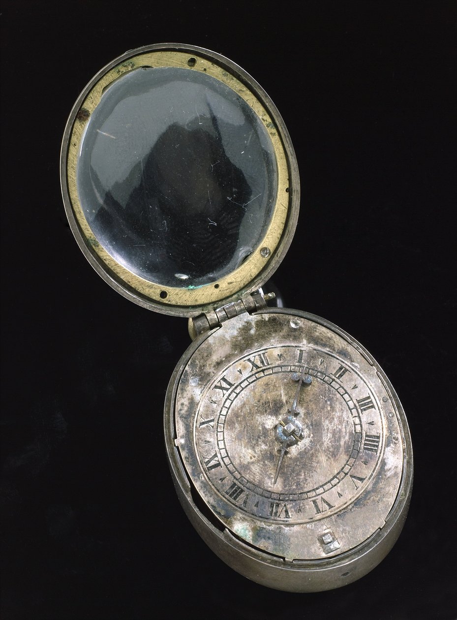 ओवल प्यूरिटन घड़ी, c.1650 (चांदी) (259584 भी देखें) द्वारा अंग्रेजी स्कूल