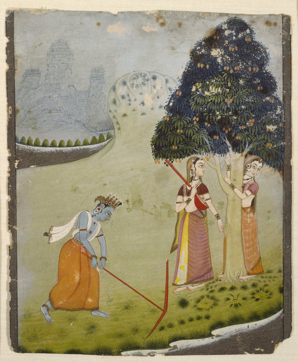 कृष्ण के लिए बलराम ड्रॉइंग वाटर, 1700 के मध्य (टेम्पर्ड पेपर पर टेम्पे) द्वारा इंडियन स्कूल