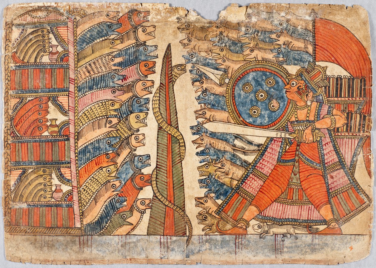 बाबरुवाहन की कहानी से मानगो और सर्प सेनाओं की लड़ाई, c.1850 द्वारा इंडियन स्कूल