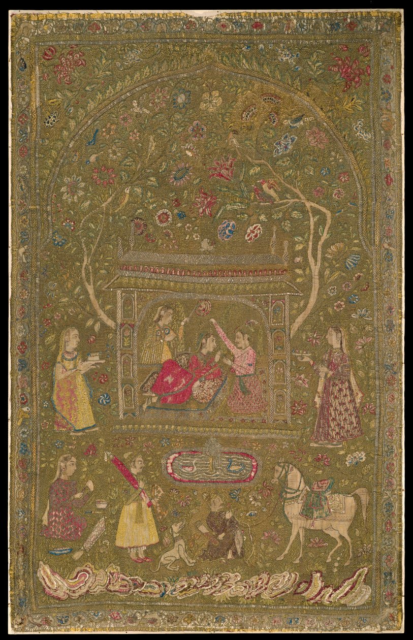 कपड़ा लटका हुआ, 17 वीं सदी की शुरुआत (रेशम, धातु और कपास) द्वारा इंडियन स्कूल