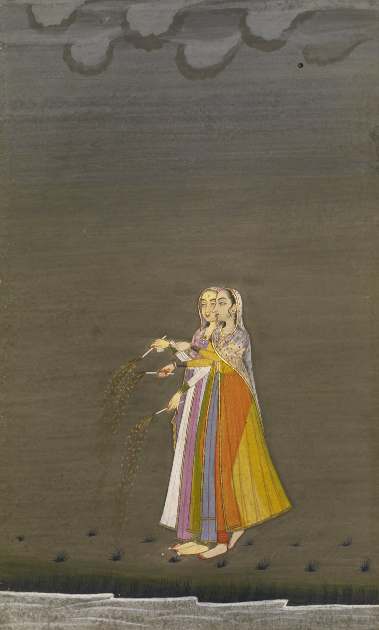 दिवाली फेस्टिवल की रात, बीकानेर शैली, 1790-1800 (एल्बम का पत्ता; कागज पर चांदी और सोने के साथ गॉच) द्वारा इंडियन स्कूल