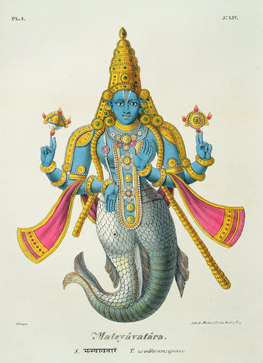 मत्स्यवतारा या मत्स्य, &39;फ्रेंच इंडिया ...&39; से, जिसे मारलेट अंड सी, पब ने उकेरा था। पेरिस 1827-1835 द्वारा ए कम