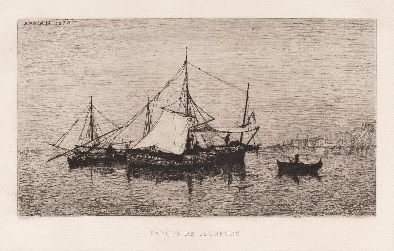मत्स्य पालन BoatCoastal शिपिंग नाव इतालवी तट ..., 1874। द्वारा एडोल्फ अप्पियन