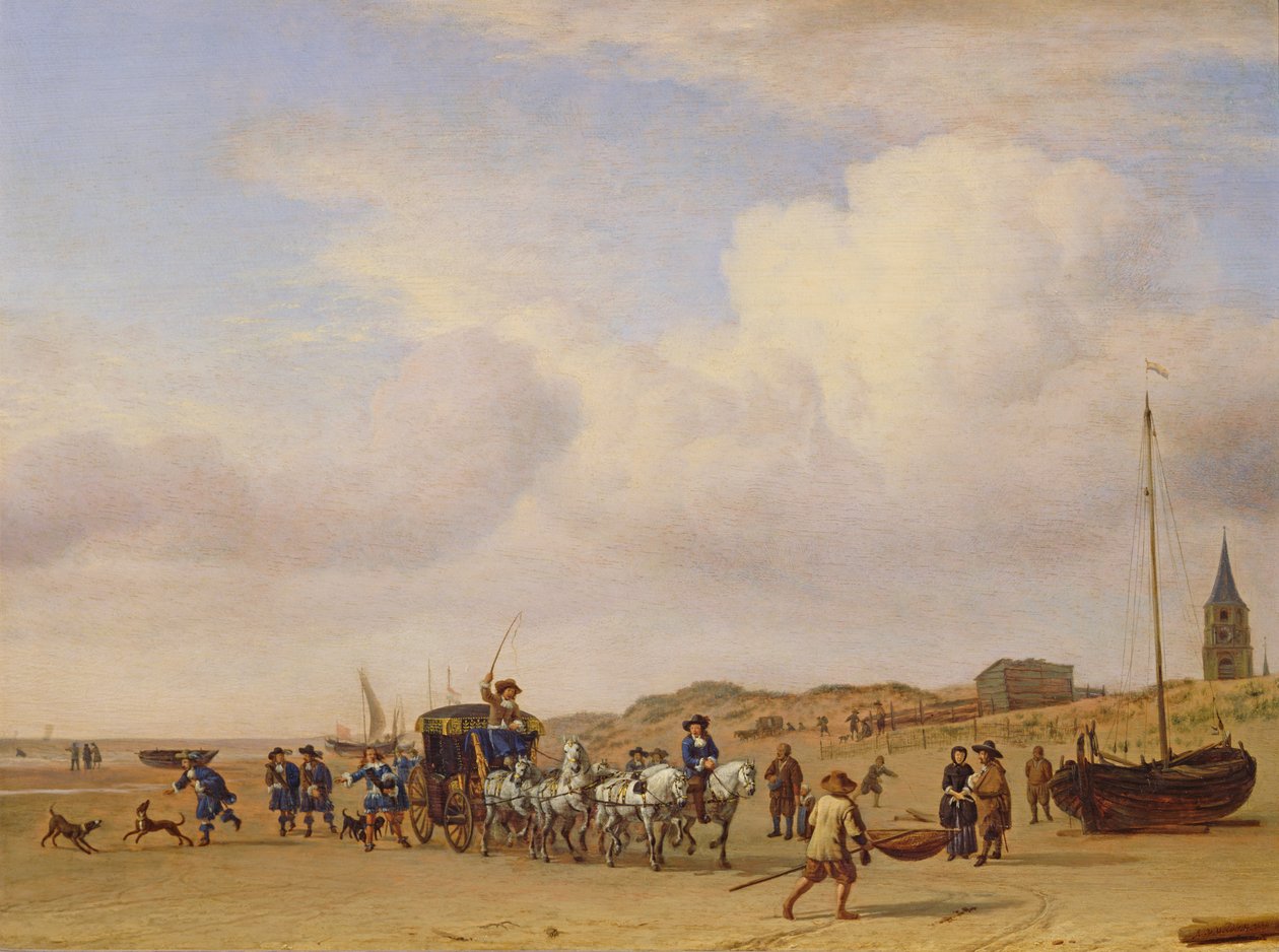 Scheveningen, 1660 में समुद्र तट पर नोबल कैरिज द्वारा एड्रिएन वैन डे वेलडे