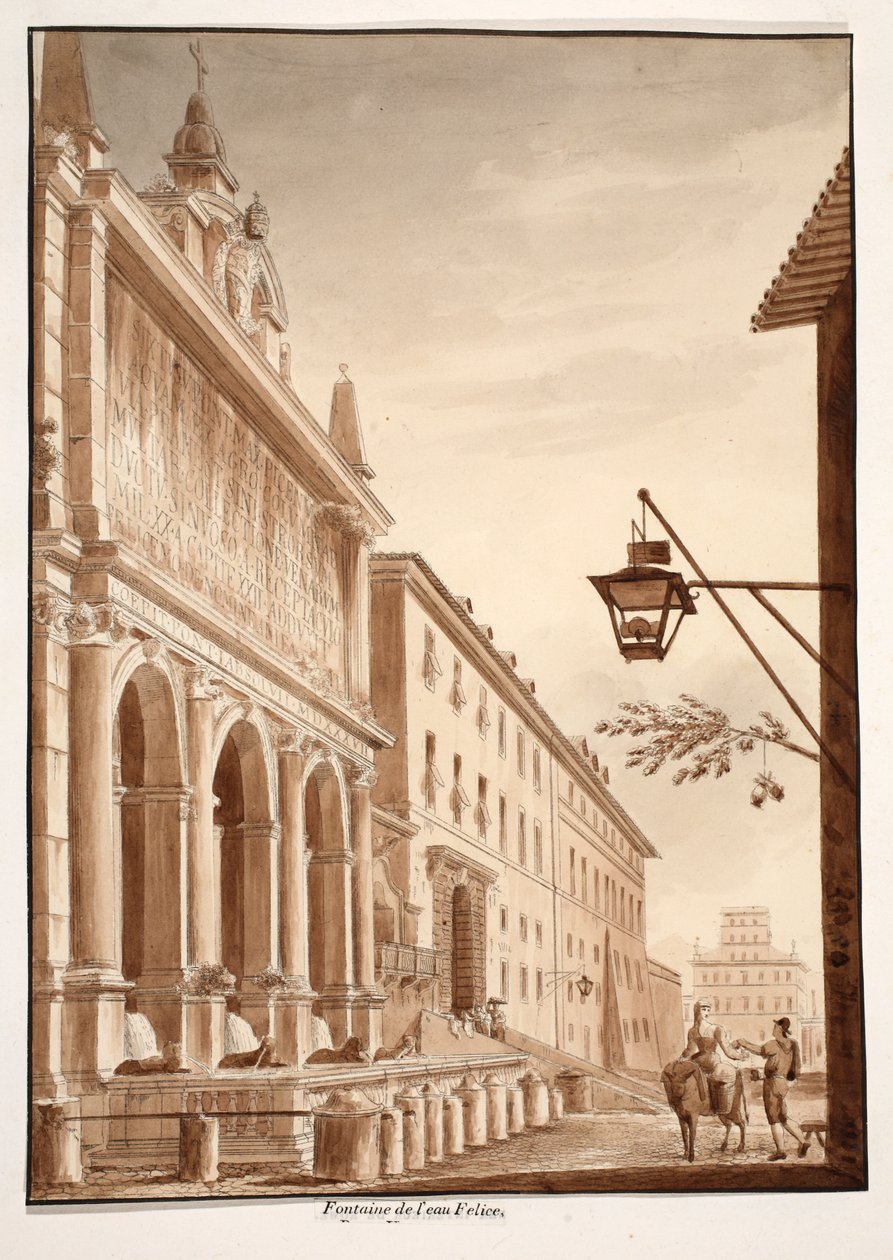 एक्वा फेलिस का फाउंटेन, 1833 (ब्राउन वॉश के साथ नक़्क़ाशी) द्वारा एगोस्टिनो टोफ़ानेलि