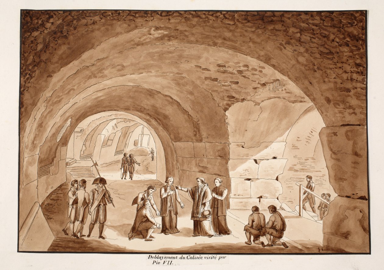 पायस VII, कोलोसियम, 1833 में काम करता है (ब्राउन वॉश के साथ नक़्क़ाशी) द्वारा एगोस्टिनो टोफ़ानेलि