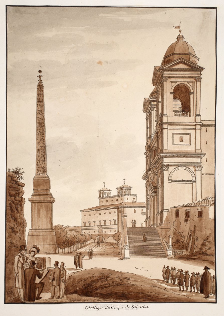 1833 के सर्कसियस के सर्कस से ओबिलिस्क, (भूरी धुलाई के साथ नक़्क़ाशी) द्वारा एगोस्टिनो टोफ़ानेलि