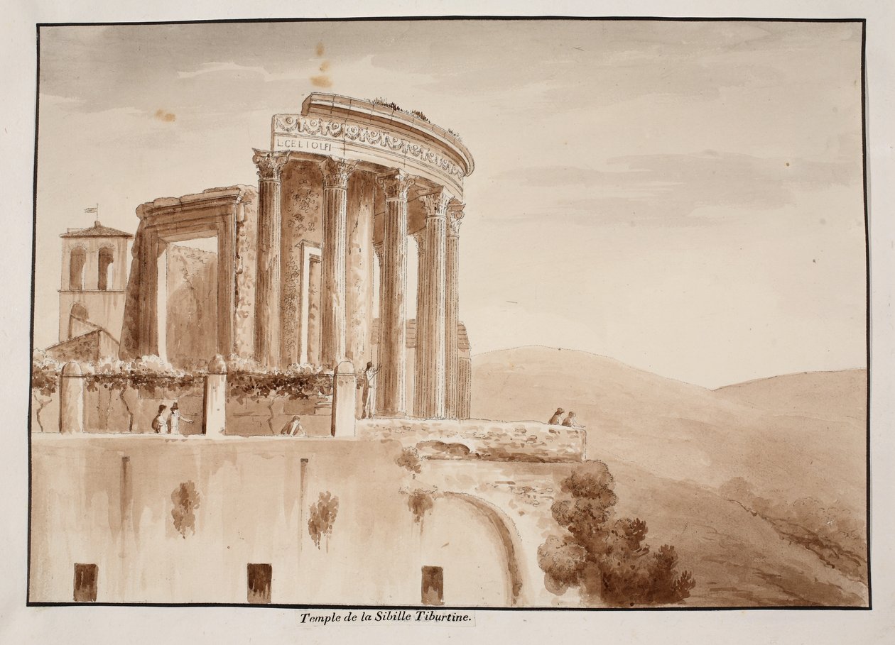 टिबर्तिन सिबिल का मंदिर, 1833 (भूरे रंग के धुएँ के साथ नक़्क़ाशी) द्वारा एगोस्टिनो टोफ़ानेलि