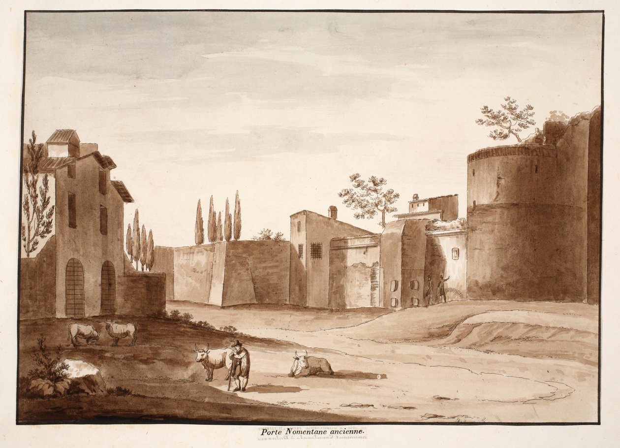 पुराना पोर्टा नोमेंटाना, 1833 (ब्राउन वॉश के साथ नक़्क़ाशी) द्वारा एगोस्टिनो टोफ़ानेलि