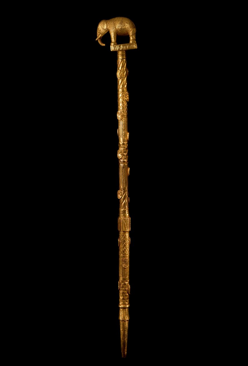 हाथी पंखवाला, घाना, c.1890 (लकड़ी और सोने की पत्ती) के साथ भाषाई कर्मचारी द्वारा अकन स्कूल