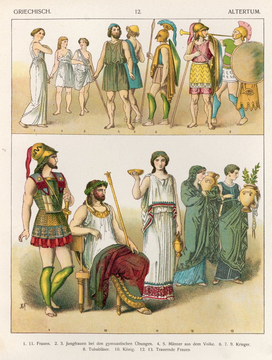 ग्रीक ड्रेस, &39;ट्रैचेन डेर वोल्कर&39;, 1864 (रंगीन लिथोग्राफ) द्वारा अल्बर्ट क्रेश्चमर