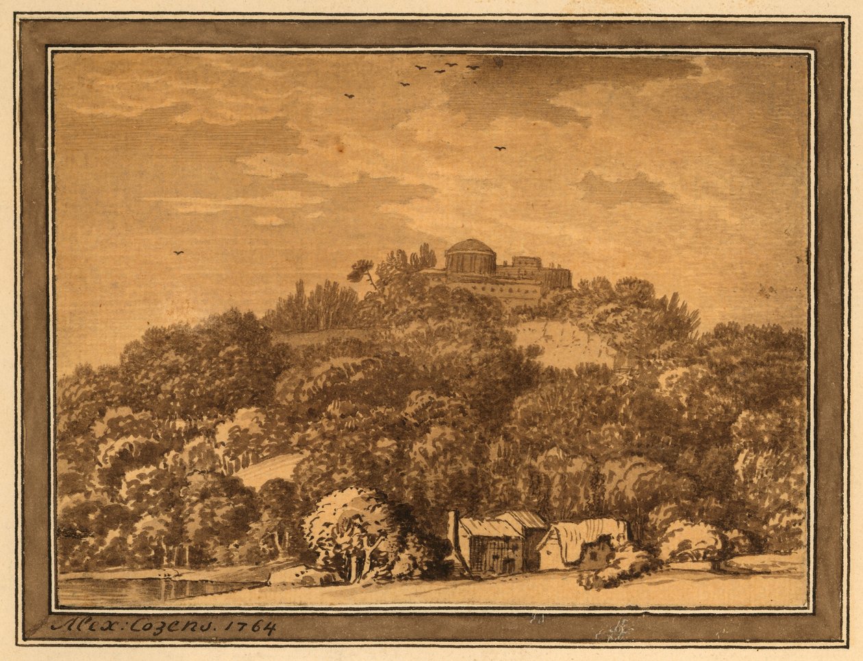 मंदिर के साथ लैंडस्केप, 1764 (कागज पर धो) द्वारा अलेक्जेंडर कोज़ेंस