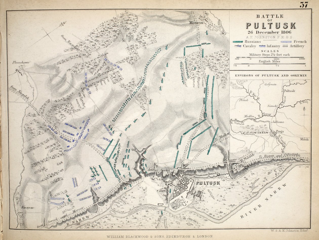 विलियम ब्लैकवुड एंड संस, एडिनबर्ग und लंदन, 1848 (हाथ से उकेरा हुआ उत्कीर्णन) द्वारा प्रकाशित पुल्टस्क की लड़ाई का नक्शा द्वारा अलेक्जेंडर कीथ जॉनसन