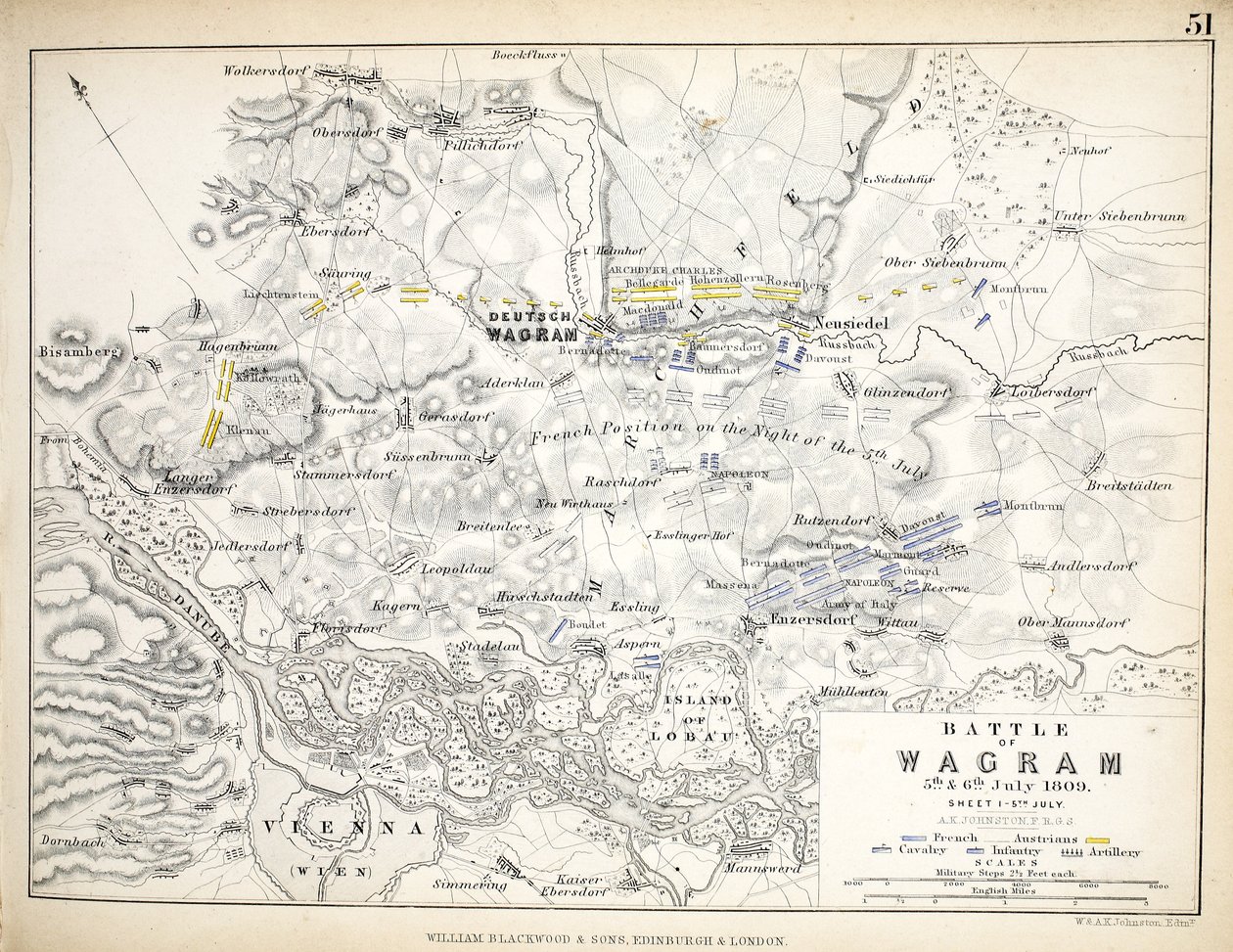 विलियम बैंगवुड एंड संस, एडिनबर्ग und लंदन, 1848 (हाथ से रंग के खुरों) द्वारा प्रकाशित वाग्राम के युद्ध का मानचित्र द्वारा अलेक्जेंडर कीथ जॉनसन