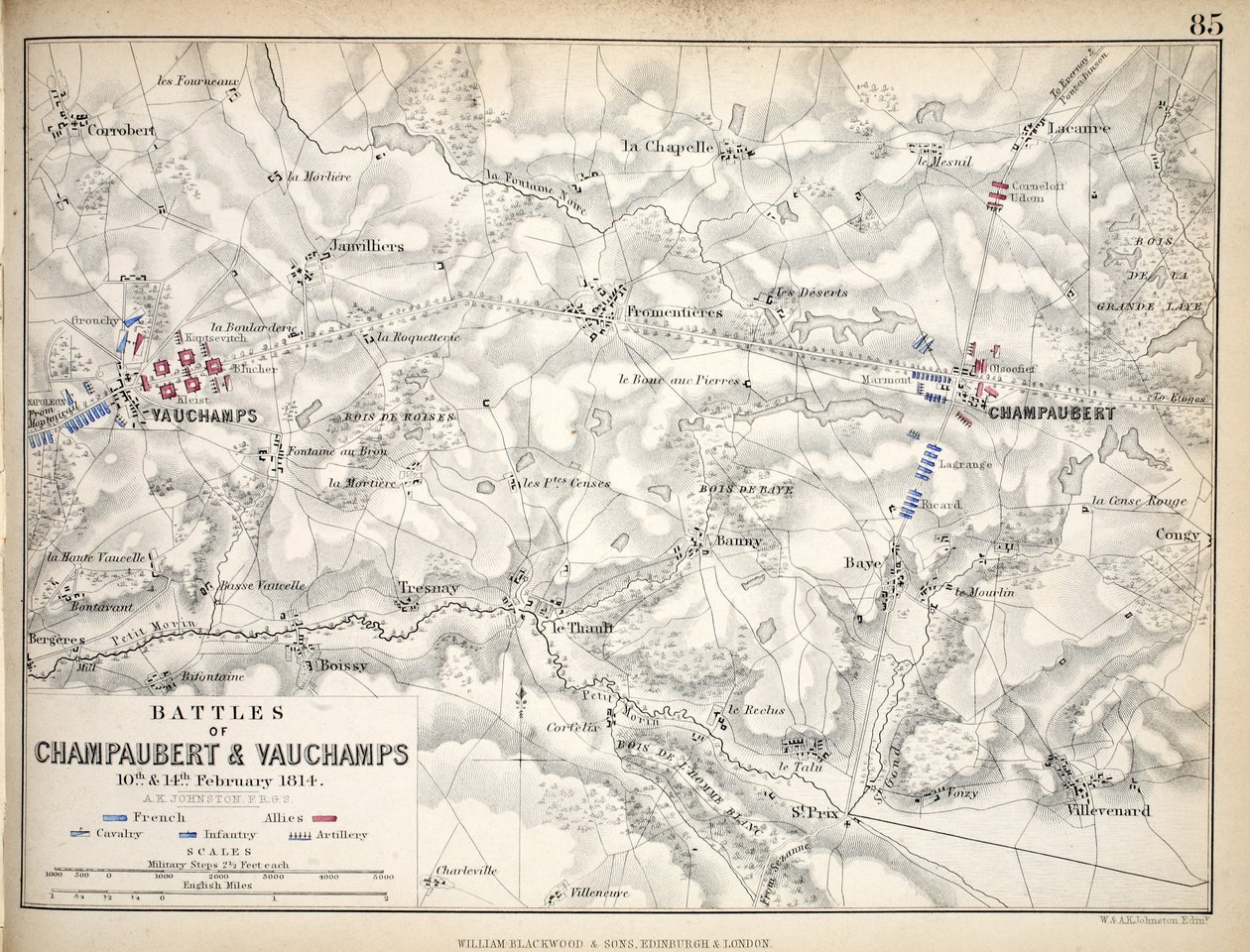 विलियम ब्लैकवुड एंड संस, एडिनबर्ग und लंदन, 1848 (हाथ से रंगा हुआ उत्कीर्णन) द्वारा प्रकाशित चम्पाउबर्ट और वौचम्प्स की लड़ाई का नक्शा द्वारा अलेक्जेंडर कीथ जॉनसन