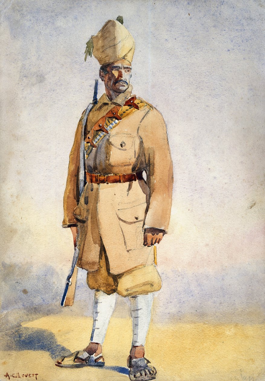 खैबर राइफल्स के सैनिक, 1911, 1908 में प्रकाशित मेजर जीएफ मैकमुन्न द्वारा &39;भारत की सेनाओं&39; के लिए चित्रण द्वारा अल्फ्रेड क्राउड लवेट