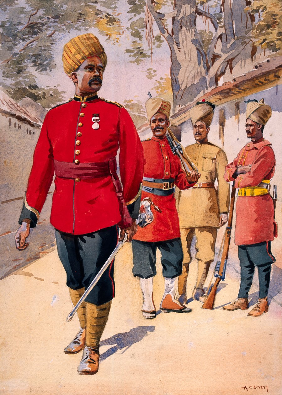1911, 1908 में प्रकाशित, मेजर जीएफ मैकमुन्न द्वारा &39;भारत की सेनाओं&39; के लिए चित्रण, महराट लाइट इन्फेंट्री का सैनिक द्वारा अल्फ्रेड क्राउड लवेट