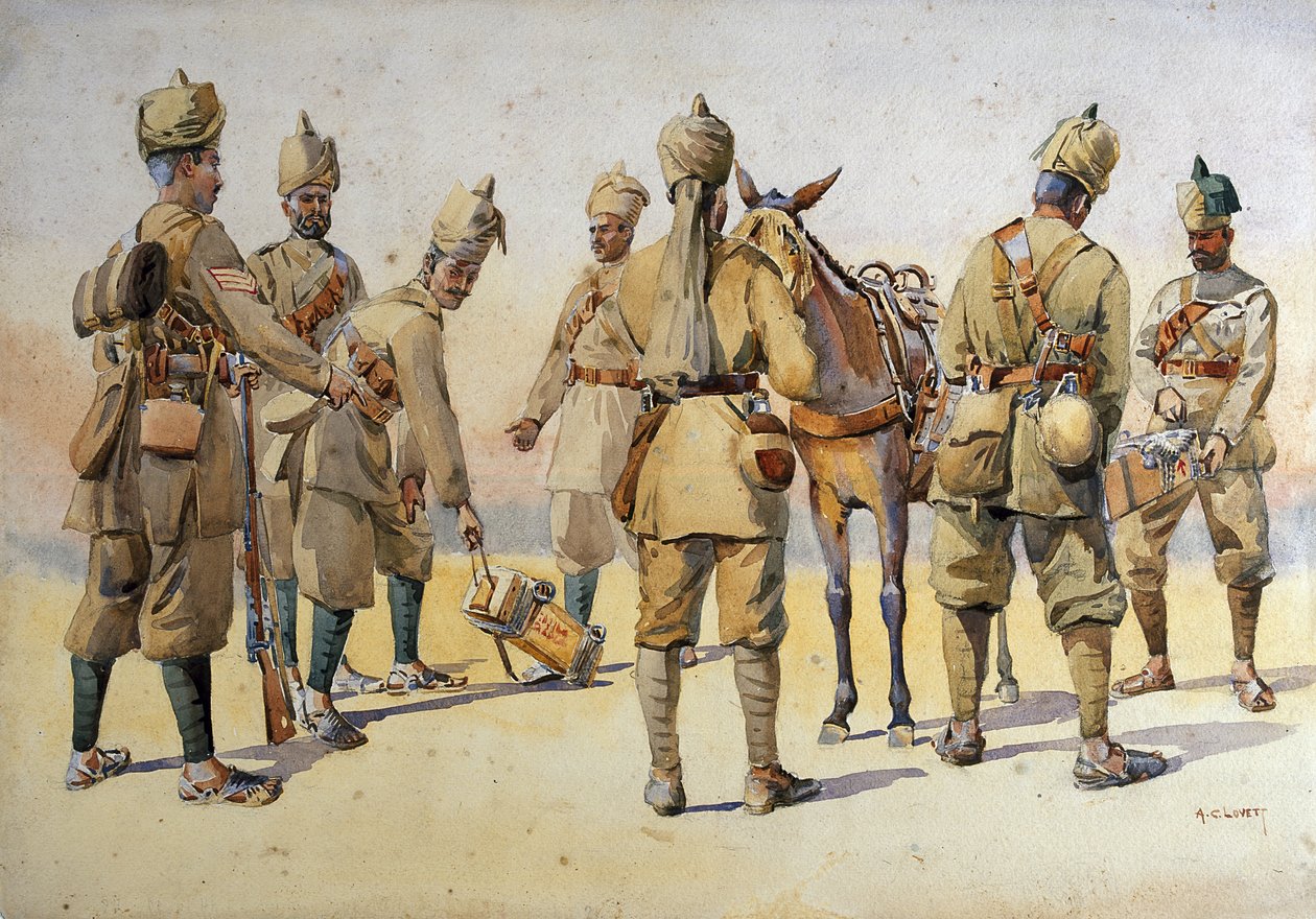 46 वें और 33 वें पंजाबियों के सैनिक, 1911, 1908 में प्रकाशित मेजर जीएफ मैकमुन्न द्वारा &39;भारत की सेनाओं&39; के लिए चित्रण द्वारा अल्फ्रेड क्राउड लवेट