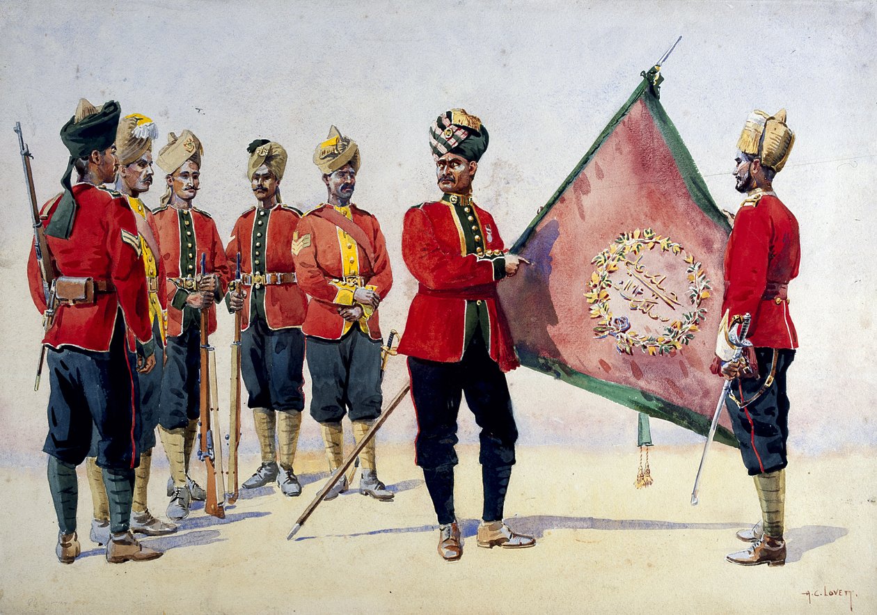 1911, 1908 में प्रकाशित मेजर जीएफ मैकमुन्न द्वारा &39;भारतीय सेनाओं&39; का चित्रण, कर्नाटक इन्फैंट्री के सैनिक द्वारा अल्फ्रेड क्राउड लवेट