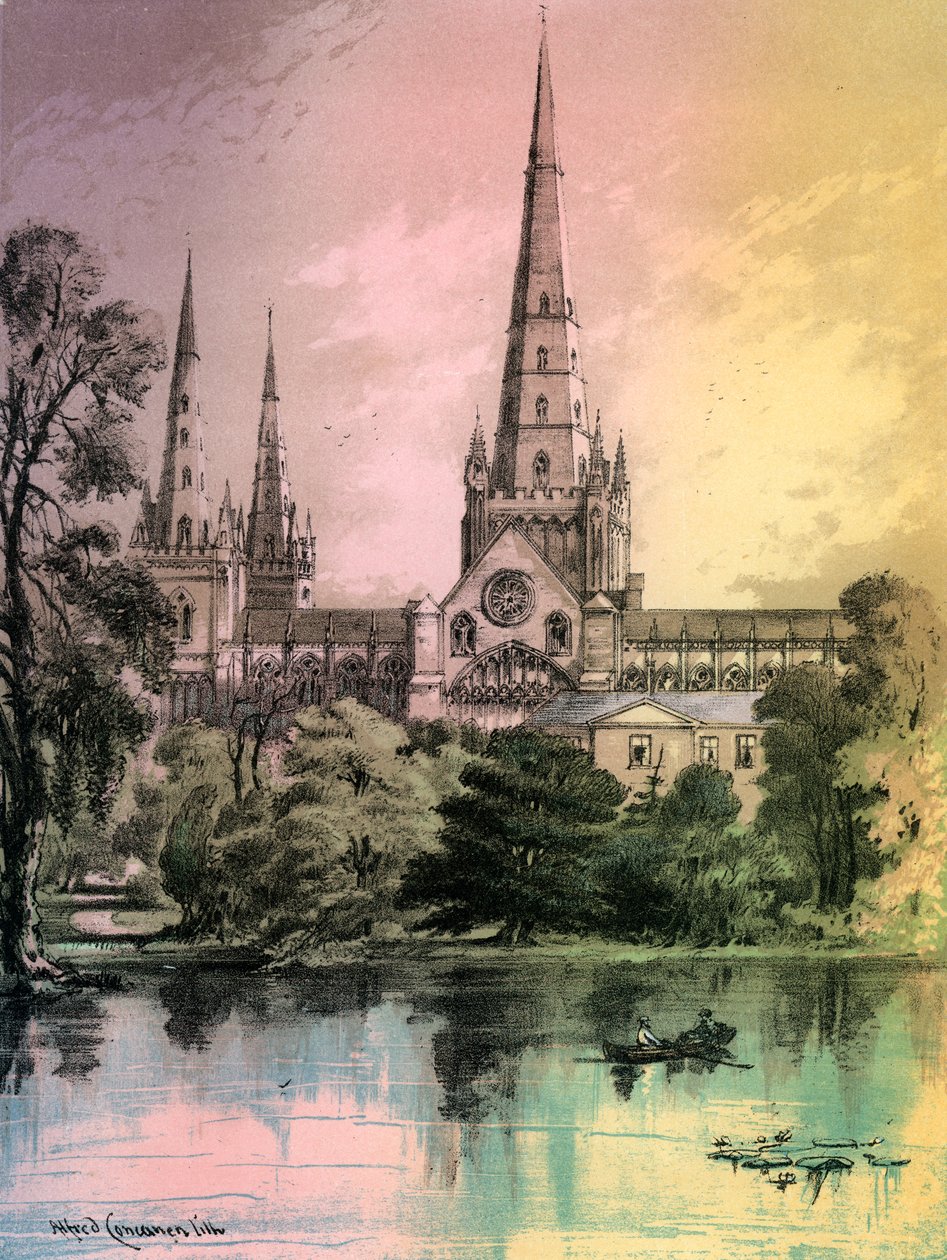 लिचफील्ड कैथेड्रल, स्टैफ़र्डशायर, c1870 द्वारा अल्फ्रेड कॉननैन