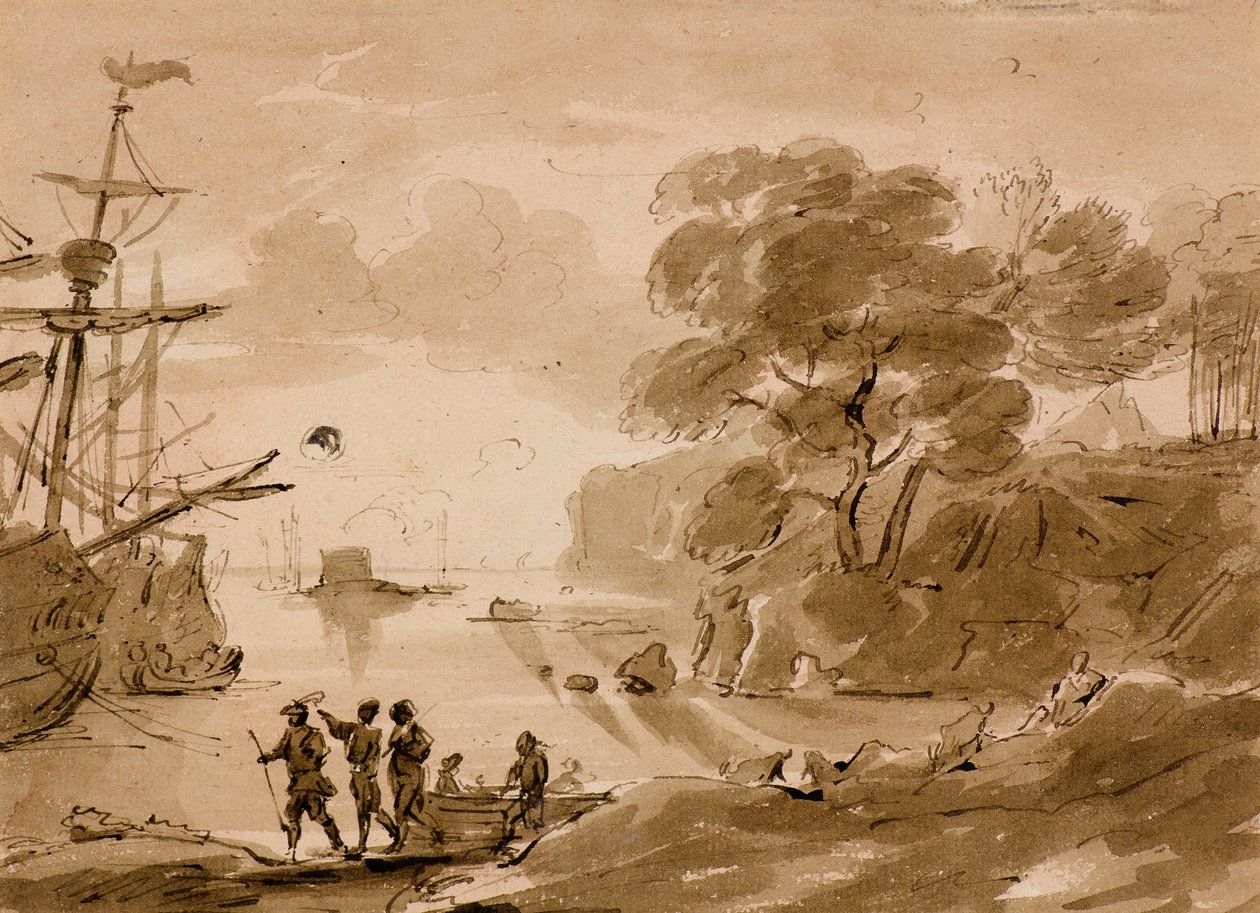 शीर्षकहीन [तट दृश्य], c.1803 (कलम और धो) द्वारा अमेलिया लोंग