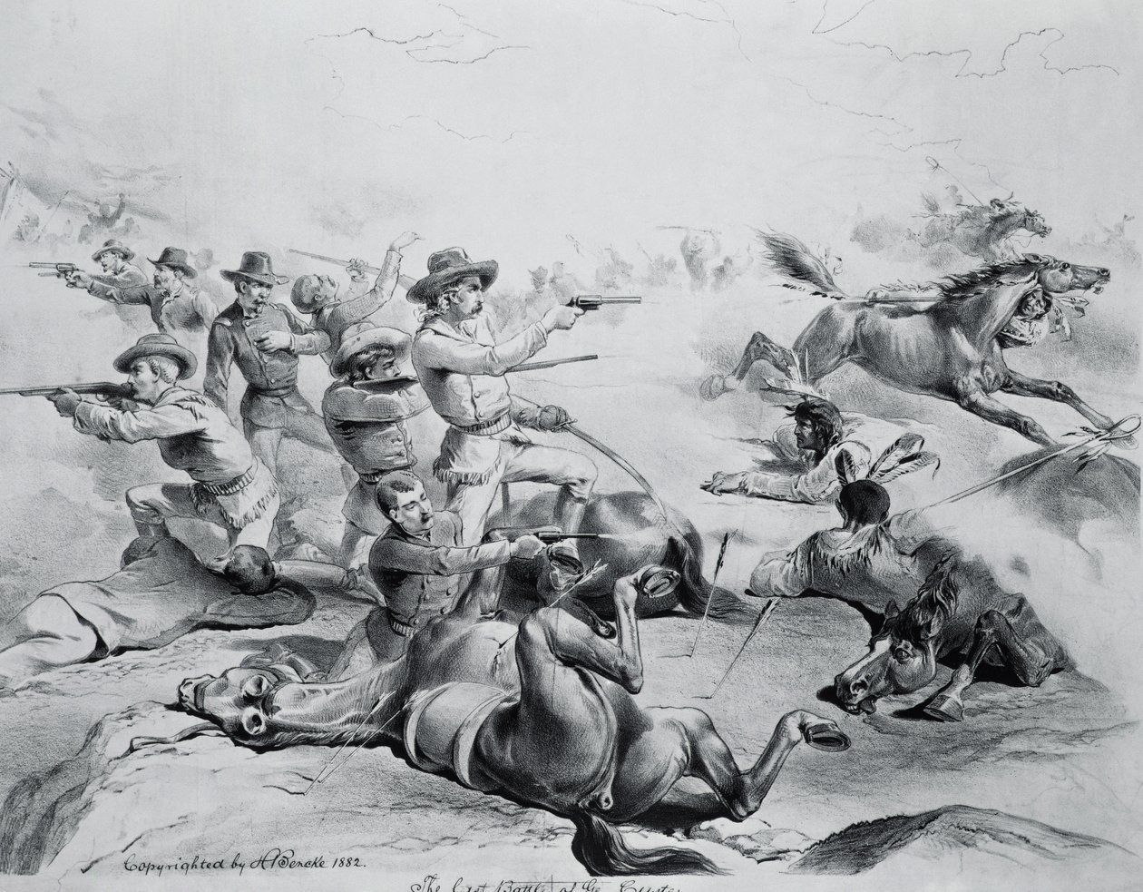 द जनरल बैटल ऑफ़ द लास्ट बैटल, 25 जून 1876, c.1882 द्वारा अमेरिकी स्कूल