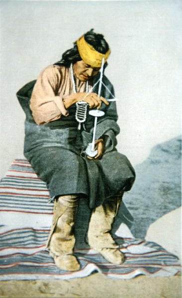 प्यूब्लो मैन ड्रिलिंग फ़िरोज़ा, c.1905 (रंग लिथो) द्वारा अमेरिकी स्कूल
