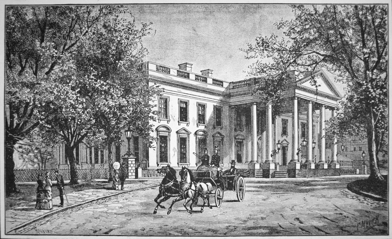 व्हाइट हाउस, c.1886 (उत्कीर्णन) द्वारा अमेरिकी स्कूल