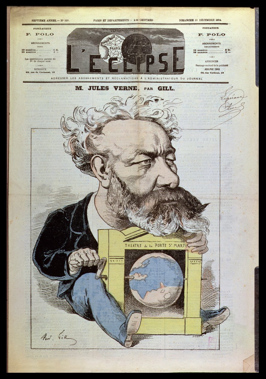 जूल्स वर्ने (1828-1905) का कैरिकेचर &39;L&39;Eclipse&39;, 13 दिसंबर 1874 से द्वारा एंड्रयू गिल