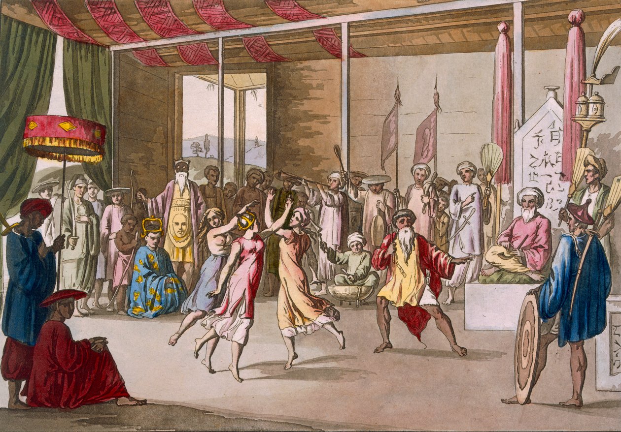 कोचीन चीनी नाटक, Giulio Ferrario द्वारा &39;कॉस्टयूम देई ...&39; से, c.1820s-30s द्वारा एंजेलो मोंटिसेली