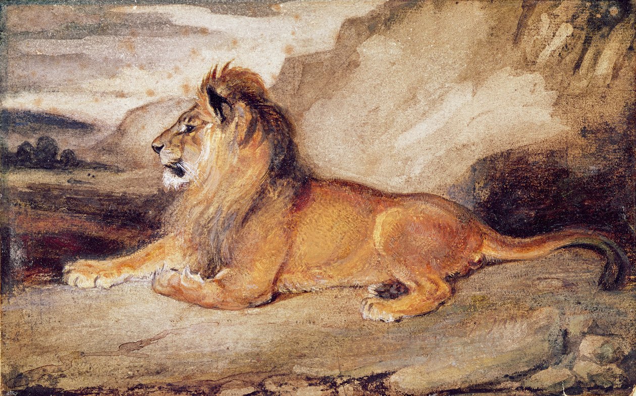 लायन रेस्टिंग (wc und gouache on paper) द्वारा एंटोनी लुइस बेरी
