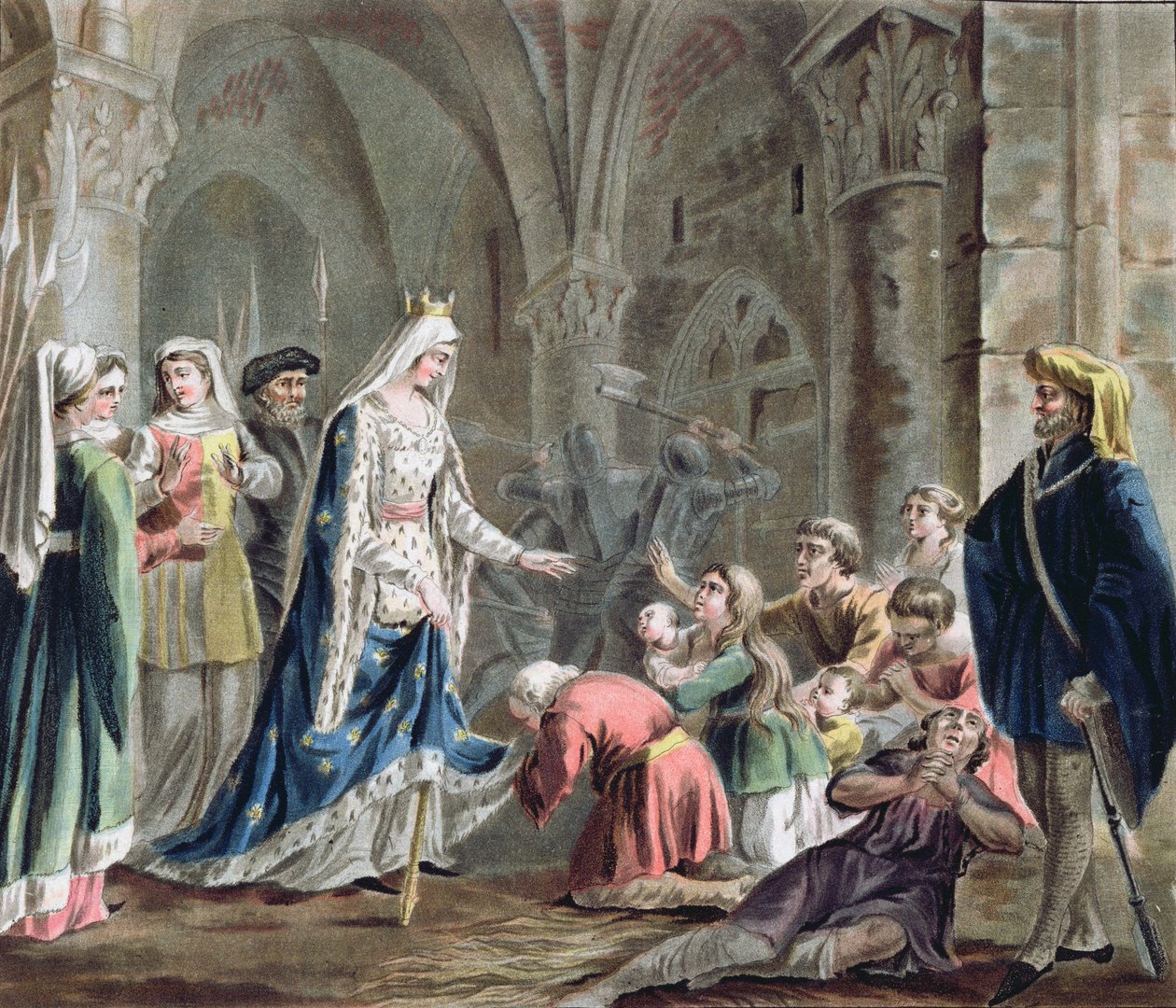 Blanche de Castille (1185-1252) ने पेरिस के अध्याय की जेलों को तोड़ दिया, जिसे जीन बैप्टिस्ट मॉरेट (1790-1820) द्वारा उत्कीर्ण किया गया था। द्वारा एंटोनी लुई फ्रेंकोइस सीरजेंट मार्कोयू