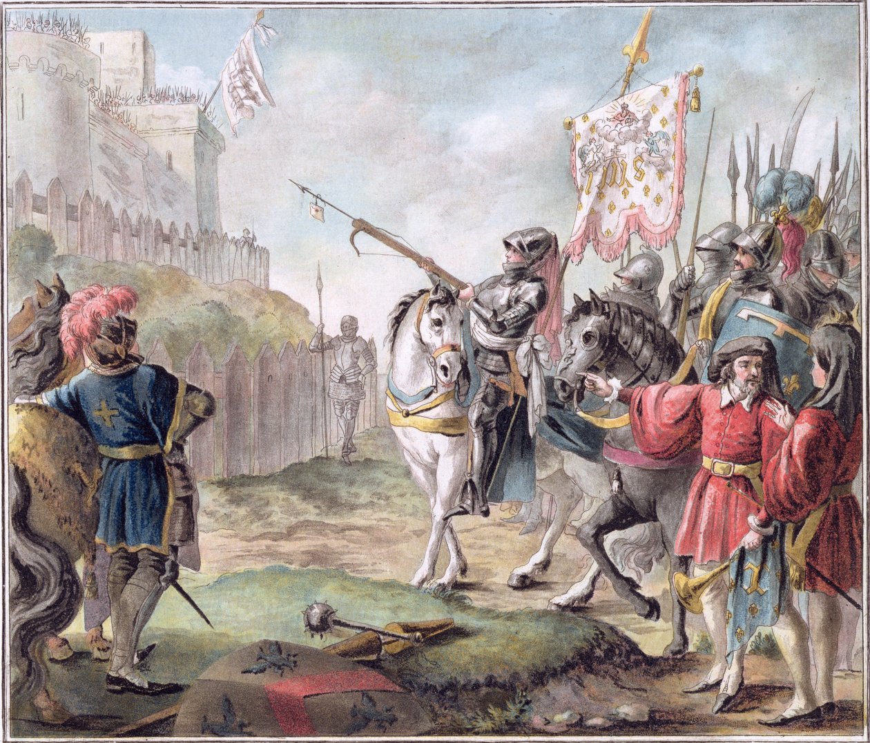 जोन ऑफ आर्क (1412-31) ने 1787 में लुई रोजर द्वारा उत्कीर्ण फ्रांस को छोड़ने का आदेश दिया द्वारा एंटोनी लुई फ्रेंकोइस सीरजेंट मार्कोयू