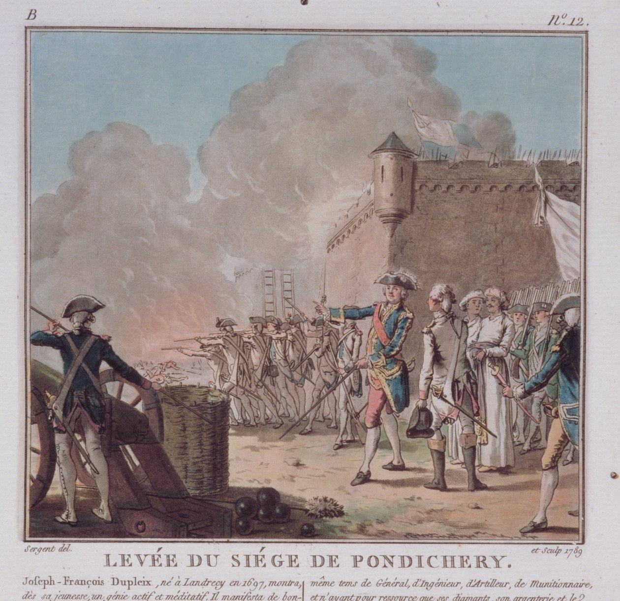 पांडिचेरी, 1748 की घेराबंदी की लिफ्टिंग, 1789 उत्कीर्ण है द्वारा एंटोनी लुई फ्रेंकोइस सीरजेंट मार्कोयू