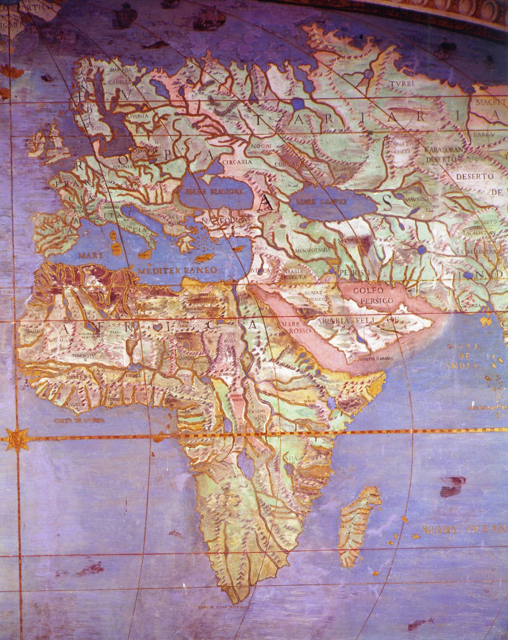 यूरोप और अफ्रीका का नक्शा, &39;साला डेल मप्पमोंडो&39; (विश्व मानचित्रों का हॉल) से द्वारा एंटोनियो गियोवन्नी डी वारिस