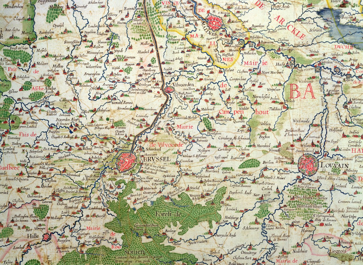 &39;थर्टी इयर्स वॉर&39; (1618-48) के समय बेल्जियम का मानचित्र, &39;स्पेन के राजा और हॉलैंड के राजाओं के बीच युद्धों का रंगमंच&39; (&39;एटलस ऑफ़ रिचलिय&39; &39; द्वारा अर्नोल्ड फ्लोरेंट वैन लैंग्रेन