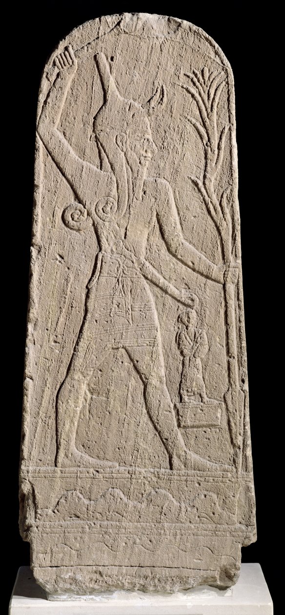 उर्गिट (रास शम्र) c.1350-1250 ई.पू. (बलुआ पत्थर) से वज्र के साथ तूफान-देव बाल द्वारा असीरियन स्कूल