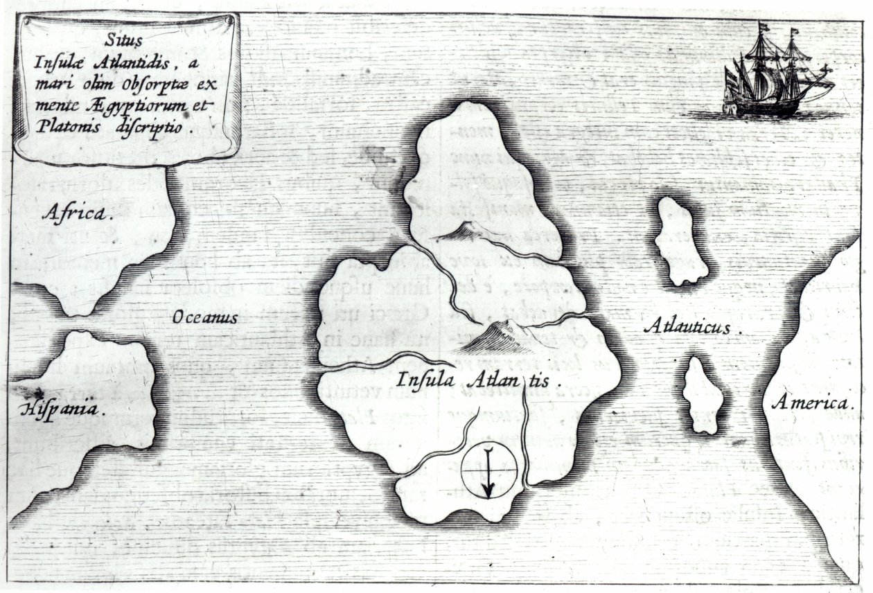 अटलांटिस का नक्शा, &39;मुंडस सबट्रेनरस&39; से, 1665-68 द्वारा अथानासियस किर्चर