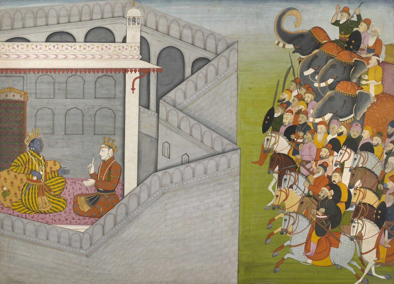 The Siege of Mathura by Jarasandha from the series Guler-Basholi Bhagavata Purana द्वारा Fattu