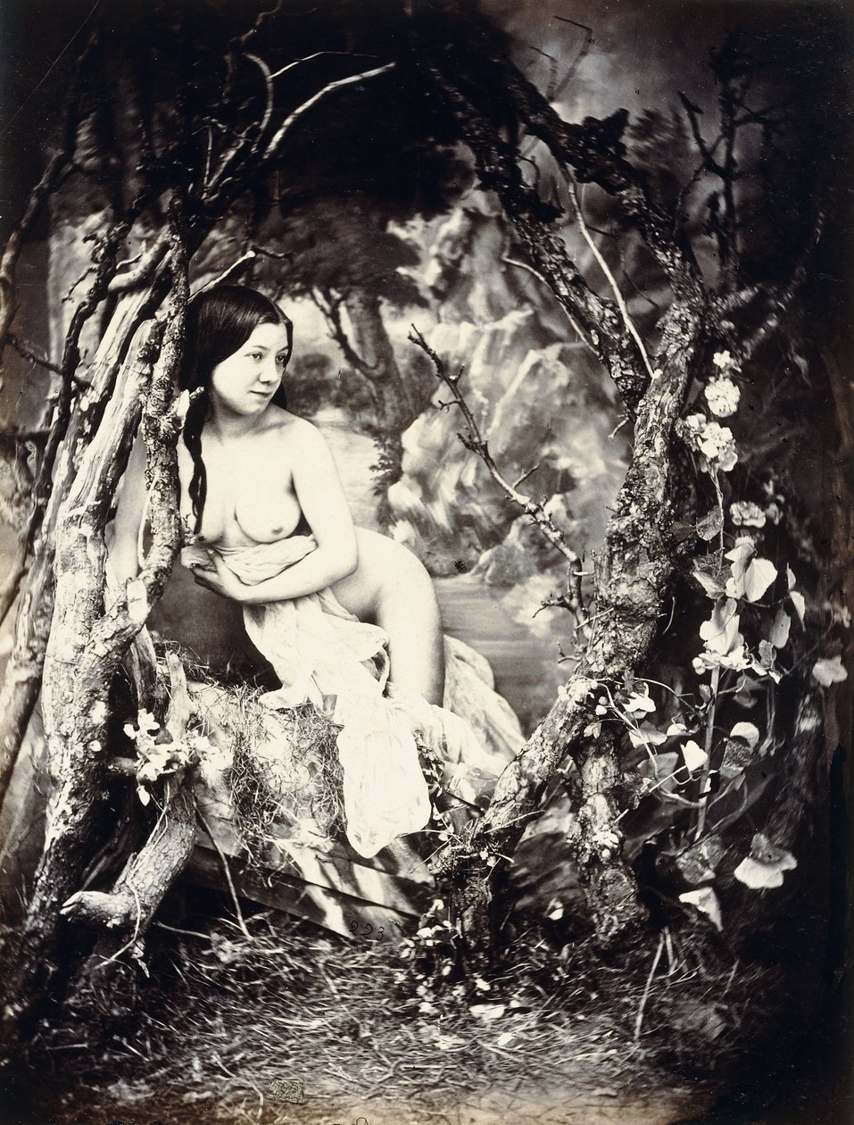 पेड़ों के बीच एक अर्ध-नग्न महिला, c.1850s-1860s द्वारा अगस्टे बेलोक